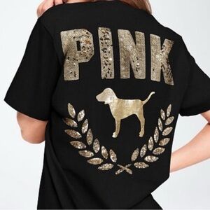 Victoria's Secret PINK
Campus Short Sleeve Tee
Black Bling Size Large LIKE NEW